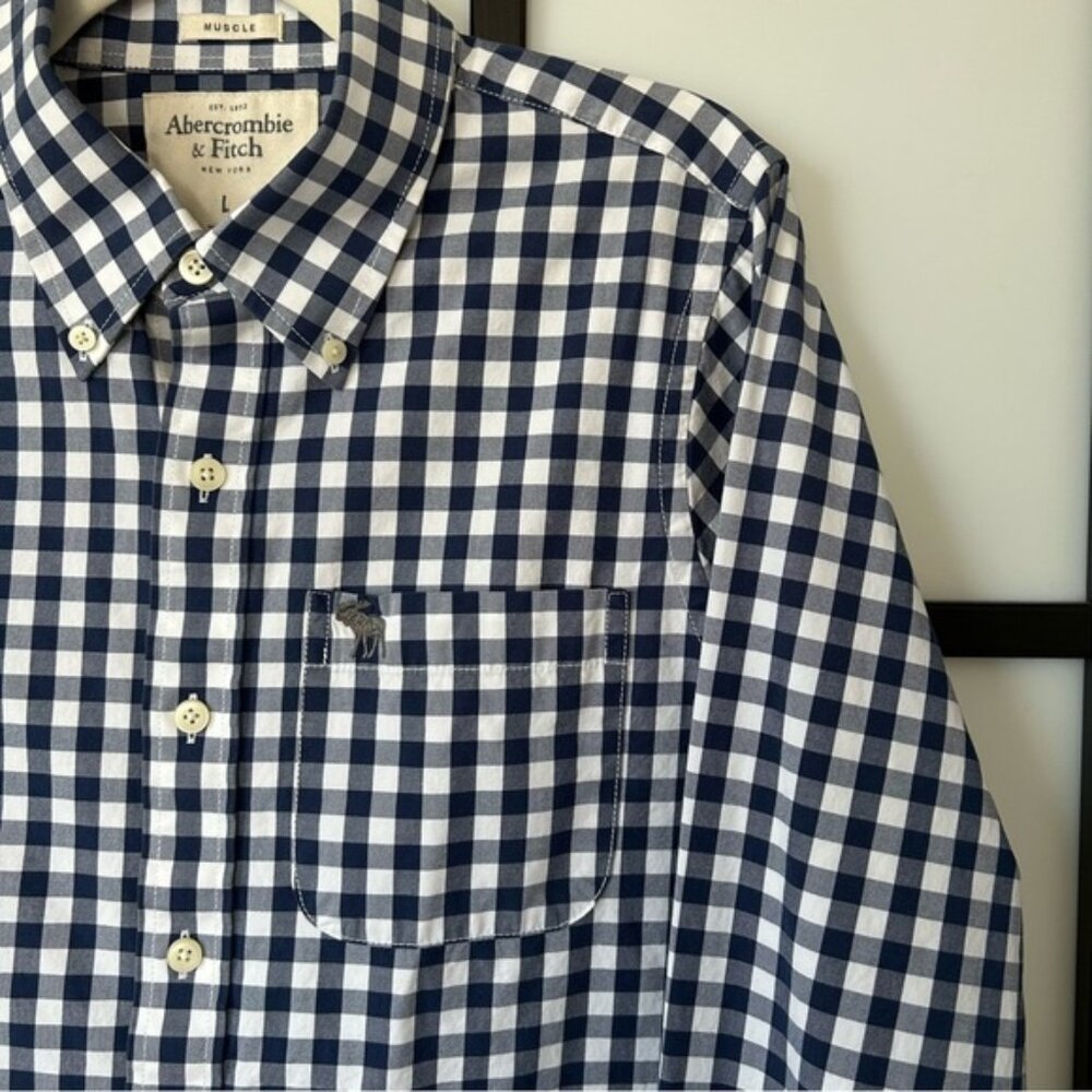 Abercrombie & Fitch Blue & White Plaid Long Sleeve Button Down Shirt